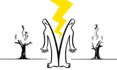 Illustration of lightning bolt striking person