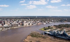 Wilmington, NC - Aerial Views<br>WILMINGTON, NC - FEBRUARY 26: An aerial view of the downtown area along the Cape Fear River on February 26, 2016 in Wilmington, North Carolina. (Photo by Lance King/Getty Images)