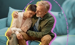 Portrait of mature adult couple embracing and supporting each other in couples therapy session<br>Intimate details composite: Tell us: what was your experience with couples’ counselling?