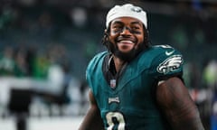 D'Andre Swift walks off the field after rushing for 175 yards against the Vikings in his Eagles home debut in September.