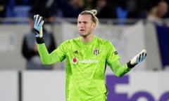 Loris Karius reacts after his error allowed Slovan Bratislava’s Andraz Sporar to score the opener.