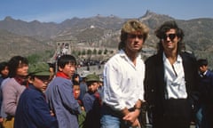 Great Wham!’s George Michael (left) and Andrew Ridgeley visiting the Great Wall of China in 1985