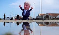 An inflatable figure depicting Britain’s Prime Minister Boris Johnson is seen at Jacksons Wharf Marina Hartlepool following local elections