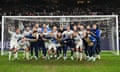 FC Copenhagen players celebrate at Parken after victory over Galatasaray put them into the knockout stages of the Champions League