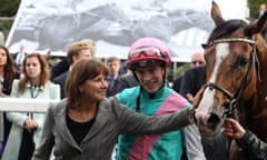 Lady Cecil congratulates Noble Mission, ridden by James Doyle, after victory in the Champion Stakes at Ascot in 2014.