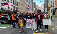 Māori party co-leader Rawiri Waititi takes part in a march to demonstrate against the incoming government and its policies, in Wellington