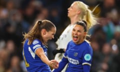 Guro Reiten of Chelsea celebrates scoring the first goal with Johanna Rytting Kaneryd.