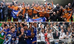 Wolves, Fulham and Cardiff City celebrate promotion.