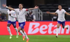 Christian Pulisic celebrates after scoring the USMNT’s first goal of Copa América.