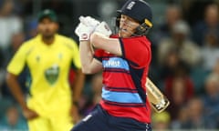 Eoin Morgan of England during the tour match against the Prime Minister’s XI in Canberra.