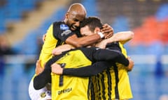 Vitesse celebrate their 1-0 win over Feyenoord on 20 December. They are in fourth place in the Eredivisie, behind the Rotterdam club on goal difference.