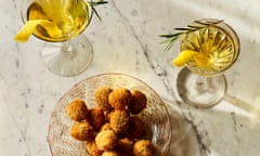 Thomasina Miers' deep-fried stuffed olives with juniper and lemon martinis.