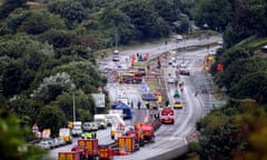 Emergency services working on the A27 at Shoreham in West Sussex on 26 August 2015 following the disaster.