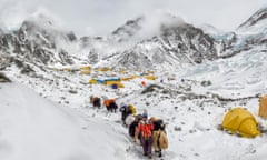 Base Camp beneath Everest, where hopeful climbers wait before making their attempt on the summit.