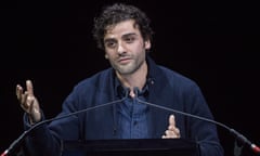 Oscar Isaac performing at the Letters Live event.