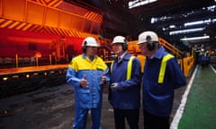 Keir Starmer (centre) during a visit to Tata Steel in Port Talbot on 23 October 2023.