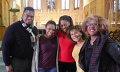Conductor Anthony Parnther, soloists Tai Murray, Isata Kanneh-Mason and Chi-chi Nwanoku and composer Errollyn Wallen at the recording session for Chineke!'s Spark Catchers.