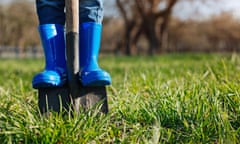 rubber boots on a shovel