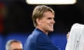 Christoph Freund at Stamford Bridge last Wednesday for Salzburg’s Champions League game against Chelsea