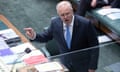 The prime minister Scott Morrison during question time in the house of representatives of Parliament House in Canberra