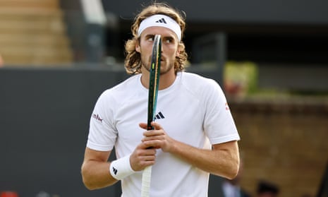 Stefanos Tsitsipas reacts to losing a point against Emil Ruusuvuori.
