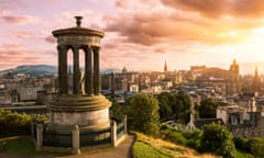 Edinburgh skyline from Calton Hill at sunset