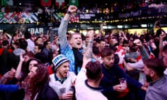 England fans celebrating victory against Wales at a venue in London last week.