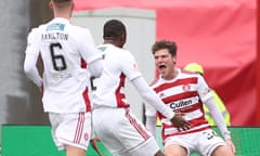 Ross Callachan celebrates his dramatic late equaliser for Hamilton against the Scottish Premiership leaders Rangers.