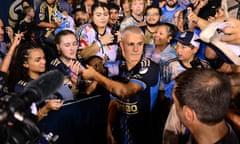 Philadelphia Union midfielder Cavan Sullivan (6) signs autographs after Wednesday’s match against the New England Revolution at Subaru Park.