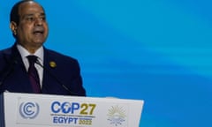 Egypt’s president, Abdel Fatah al-Sisi, speaks at the opening of Cop27 in Sharm el-Sheikh.