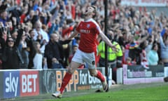 Barnsley v Walsall, Sky bet League One play-off 1st leg, Football, Oakwell, Britain - 14 May 2016<br>EDITORIAL USE ONLY No use with unauthorised audio, video, data, fixture lists (outside the EU), club/league logos or "live" services. Online in-match use limited to 45 images (+15 in extra time). No use to emulate moving images. No use in betting, games or single club/league/player publications/services.
Mandatory Credit: Photo by Keith Turner/REX/Shutterstock (5683673t)
Barnsley's Sam Winnall celebrates his 2nd goal of the match and celebrates.
3-0
Barnsley v Walsall, Sky bet League One play-off 1st leg, Football, Oakwell, Britain - 14 May 2016