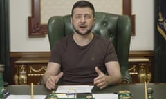 In this image from video provided by the Ukrainian Presidential Press Office, Ukrainian President Volodymyr Zelenskyy speaks from Kyiv, Ukraine, early Sunday, March 20, 2022. (Ukrainian Presidential Press Office via AP)