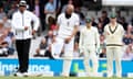 Moeen Ali stretches after sustaining a groin injury while running a single