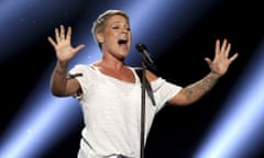 Pink performing at the Grammy awards at Madison Square Garden, New York.