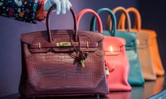 A row of Hermes Birkin bags