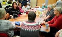 Gloria De Piero, left, Labour MP for Ashfield in Nottinghamshire, speaks to constituents at a knitting group