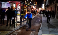 A cyclist in Manchester city centre