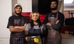 The Home Cooks of Facebook. Curry House, Greenacre. (Left to Right) Shanilka Suraweera, Kalani Oshadi holding Koss and Mus (black pork curry and yellow jackfruit) and Umanda Suraweera