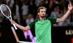 Daniil Medvedev celebrates his victory over Alexander Zverev at Melbourne Park