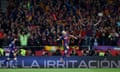 Andrés Iniesta (right) and Lionel Messi celebrate after Iniesta scored Barcelona’s fourth goal in what will be his last final for the team before he moves to China.