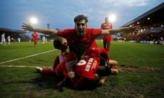 Kidderminster celebrate their FA Cup third round victory