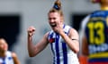 Tahlia Randall celebrates a goal as North Melbourne beat Adelaide in their AFLW preliminary final.