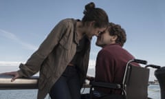 This image released by Roadside Attractions shows Tatiana Maslany, left, and Jake Gyllenhaal in a scene from “Stronger.” (Scott Garfield/Lionsgate and Roadside Attractions via AP)
