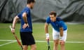 Day Two: The Championships - Wimbledon 2024<br>LONDON, ENGLAND - JULY 02: Andy Murray of Great Britain and Jamie Murray of Great Britain practice together during day two of The Championships Wimbledon 2024 at All England Lawn Tennis and Croquet Club on July 02, 2024 in London, England. (Photo by Adam Pretty/Getty Images)