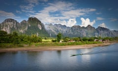 Boat on Nam Song River at Vang Vieng village in Laos