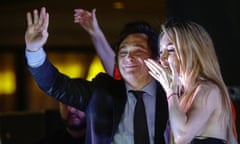 Javier Milei celebrates his election victory with his girlfriend Fatima Florez.