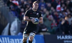 Ben Earl scores a try during Saracens’ win over Cardiff.