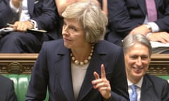 Theresa May speaks during her first session of Prime Minister's Questions