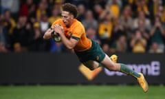 Mark Nawaqanitawase of the Wallabies scores a try during The Rugby Championship match between the Australia Wallabies and Argentina in July