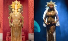 The gold Peter Dundas gown and headdress worn by Beyoncé to the 2017 Grammys.